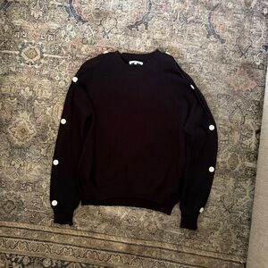 Helmut Lang Black Knit Button Sleeve Ribbed Sweater